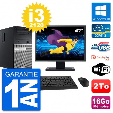 PC Tour Dell 9010 Ecran 27" Intel i3-2120 RAM 16Go Disque 2To Windows 10 Wifi