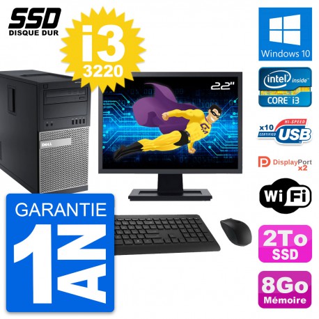 PC Tour Dell 9010 Ecran 22" Intel Core i3-3220 RAM 8Go SSD 2To Windows 10 Wifi