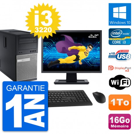 PC Tour Dell 9010 Ecran 22" Intel i3-3220 RAM 16Go Disque 1To Windows 10 Wifi