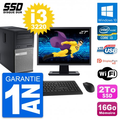 PC Tour Dell 9010 Ecran 27" Intel Core i3-3220 RAM 16Go SSD 2To Windows 10 Wifi