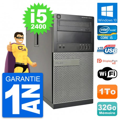 PC Tour Dell OptiPlex 9010 Intel i5-2400 RAM 32Go Disque Dur 1To Windows 10 Wifi