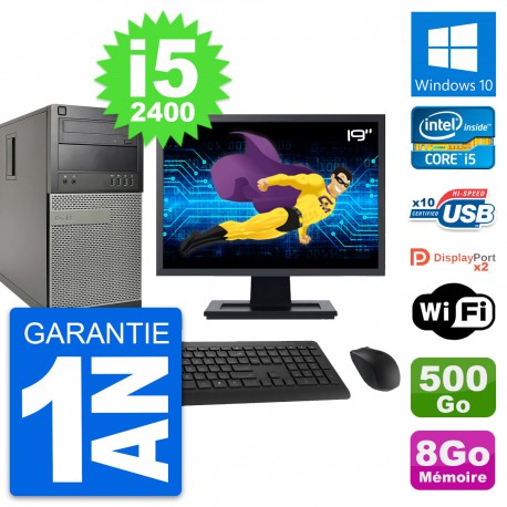 PC Tour Dell 9010 Ecran 19" Intel i5-2400 RAM 8Go Disque 500Go Windows 10 Wifi