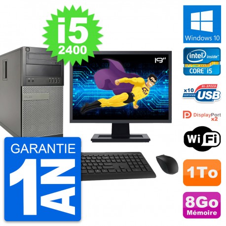 PC Tour Dell 9010 Ecran 19" Intel i5-2400 RAM 8Go Disque Dur 1To Windows 10 Wifi