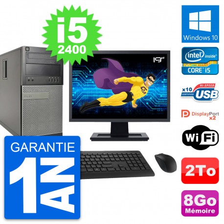 PC Tour Dell 9010 Ecran 19" Intel i5-2400 RAM 8Go Disque Dur 2To Windows 10 Wifi