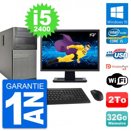 PC Tour Dell 9010 Ecran 19" Intel i5-2400 RAM 32Go Disque 2To Windows 10 Wifi
