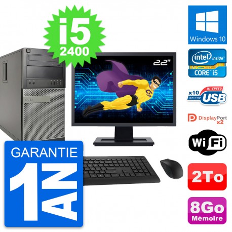 PC Tour Dell 9010 Ecran 22" Intel i5-2400 RAM 8Go Disque Dur 2To Windows 10 Wifi