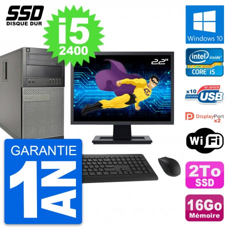 PC Tour Dell 9010 Ecran 22" Intel Core i5-2400 RAM 16Go SSD 2To Windows 10 Wifi