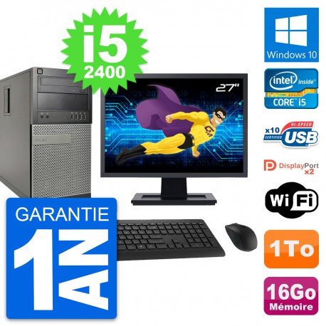 PC Tour Dell 9010 Ecran 27" Intel i5-2400 RAM 16Go Disque 1To Windows 10 Wifi
