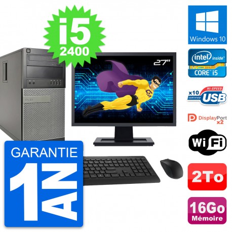 PC Tour Dell 9010 Ecran 27" Intel i5-2400 RAM 16Go Disque 2To Windows 10 Wifi