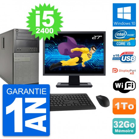 PC Tour Dell 9010 Ecran 27" Intel i5-2400 RAM 32Go Disque 1To Windows 10 Wifi