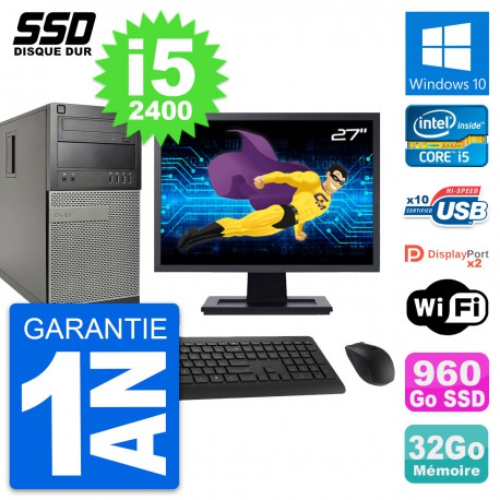 PC Tour Dell 9010 Ecran 27" Intel i5-2400 RAM 32Go SSD 960Go Windows 10 Wifi