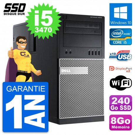PC Tour Dell OptiPlex 9010 Intel Core i5-3470 RAM 8Go SSD 240Go Windows 10 Wifi