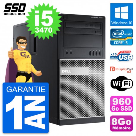 PC Tour Dell OptiPlex 9010 Intel Core i5-3470 RAM 8Go SSD 960Go Windows 10 Wifi