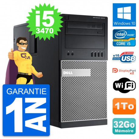 PC Tour Dell OptiPlex 9010 Intel i5-3470 RAM 32Go Disque Dur 1To Windows 10 Wifi