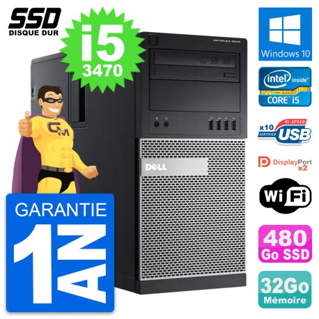 PC Tour Dell OptiPlex 9010 Intel Core i5-3470 RAM 32Go SSD 480Go Windows 10 Wifi