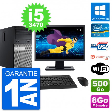PC Tour Dell 9010 Ecran 19" Intel i5-3470 RAM 8Go Disque 500Go Windows 10 Wifi