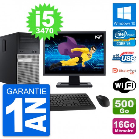 PC Tour Dell 9010 Ecran 19" Intel i5-3470 RAM 16Go Disque 500Go Windows 10 Wifi