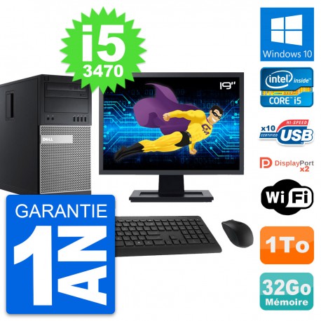 PC Tour Dell 9010 Ecran 19" Intel i5-3470 RAM 32Go Disque 1To Windows 10 Wifi
