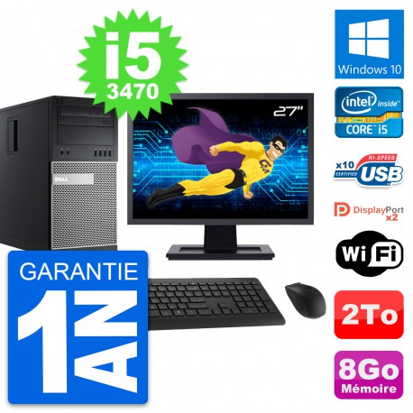 PC Tour Dell 9010 Ecran 27" Intel i5-3470 RAM 8Go Disque Dur 2To Windows 10 Wifi