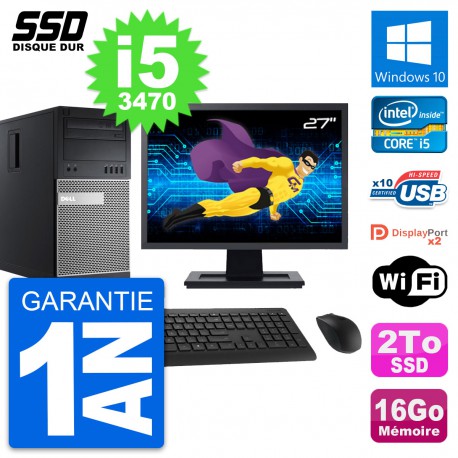 PC Tour Dell 9010 Ecran 27" Intel Core i5-3470 RAM 16Go SSD 2To Windows 10 Wifi