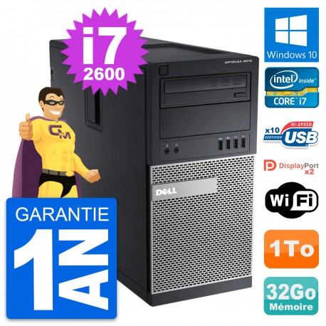 PC Tour Dell OptiPlex 9010 Intel i7-2600 RAM 32Go Disque Dur 1To Windows 10 Wifi