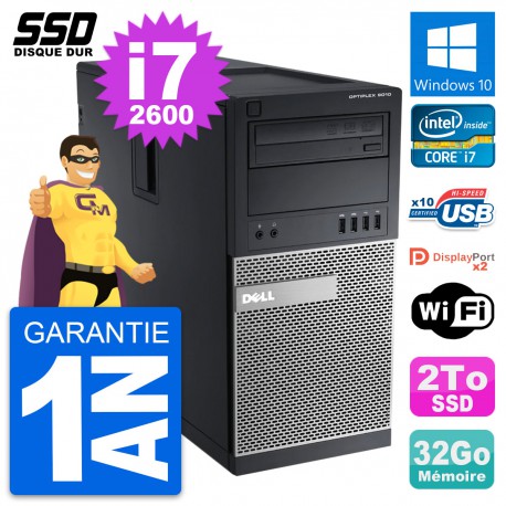 PC Tour Dell OptiPlex 9010 Intel Core i7-2600 RAM 32Go SSD 2To Windows 10 Wifi