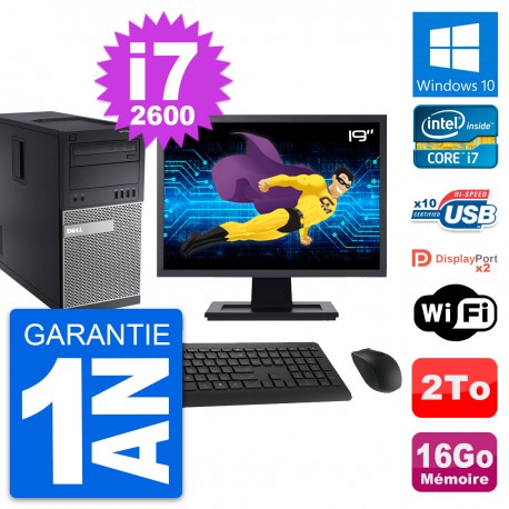 PC Tour Dell 9010 Ecran 19" Intel i7-2600 RAM 16Go Disque 2To Windows 10 Wifi