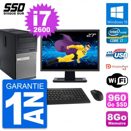 PC Tour Dell OptiPlex 9010 Ecran 27" i7-2600 RAM 8Go SSD 960Go Windows 10 Wifi