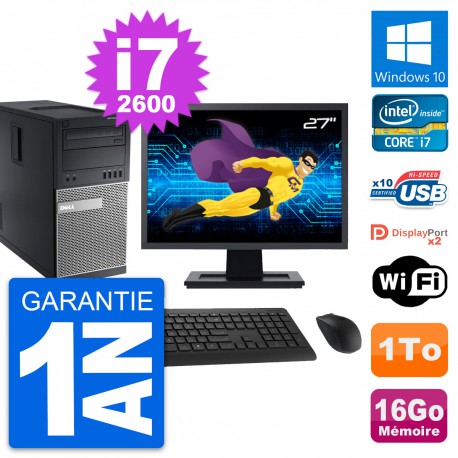 PC Tour Dell 9010 Ecran 27" Intel i7-2600 RAM 16Go Disque 1To Windows 10 Wifi