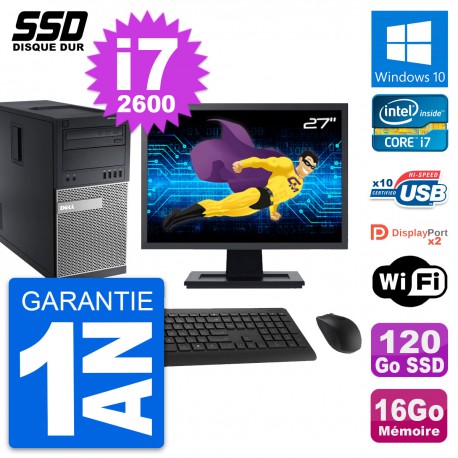 PC Tour Dell 9010 Ecran 27" Intel i7-2600 RAM 16Go SSD 120Go Windows 10 Wifi