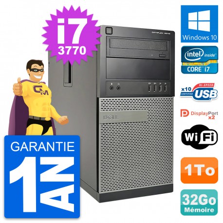 PC Tour Dell OptiPlex 9010 Intel i7-3770 RAM 32Go Disque Dur 1To Windows 10 Wifi