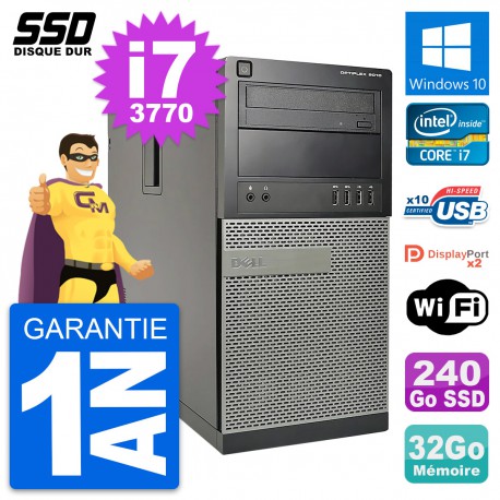 PC Tour Dell OptiPlex 9010 Intel Core i7-3770 RAM 32Go SSD 240Go Windows 10 Wifi
