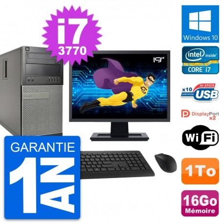 PC Tour Dell 9010 Ecran 19" Intel i7-3770 RAM 16Go Disque 1To Windows 10 Wifi