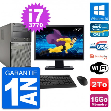 PC Tour Dell 9010 Ecran 27" Intel i7-3770 RAM 16Go Disque 2To Windows 10 Wifi