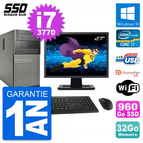 PC Tour Dell 9010 Ecran 27" Intel i7-3770 RAM 32Go SSD 960Go Windows 10 Wifi
