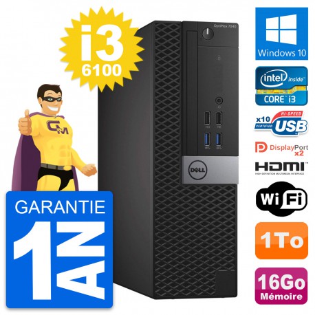 PC Dell OptiPlex 7040 SFF Core i3-6100 RAM 16Go Disque 1To HDMI Windows 10 Wifi