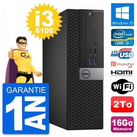 PC Dell OptiPlex 7040 SFF Core i3-6100 RAM 16Go Disque 2To HDMI Windows 10 Wifi