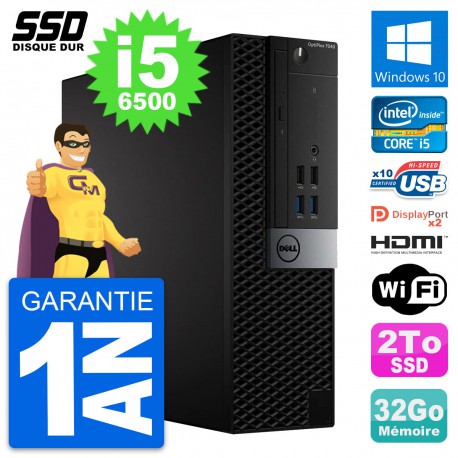 PC Dell OptiPlex 7040 SFF Intel i5-6500 RAM 32Go SSD 2To HDMI Windows 10 Wifi