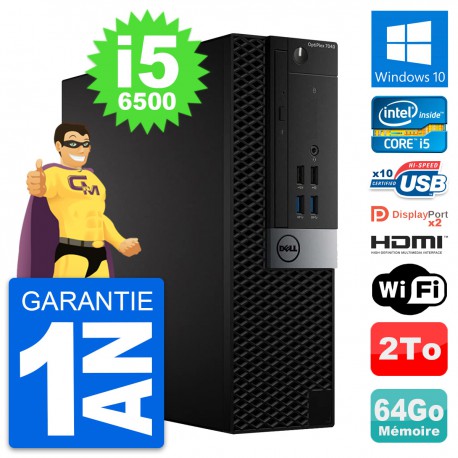 PC Dell OptiPlex 7040 SFF Core i5-6500 RAM 64Go Disque 2To HDMI Windows 10 Wifi