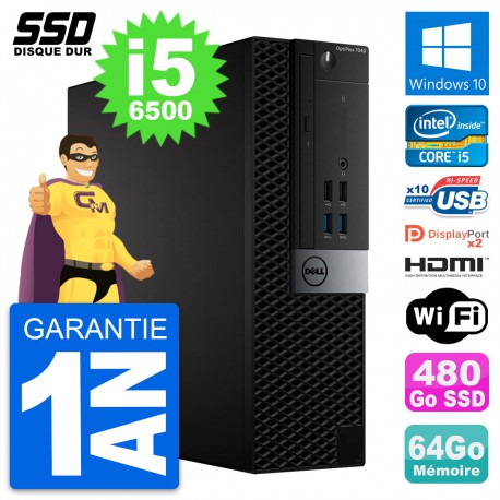 PC Dell OptiPlex 7040 SFF Core i5-6500 RAM 64Go SSD 480Go HDMI Windows 10 Wifi