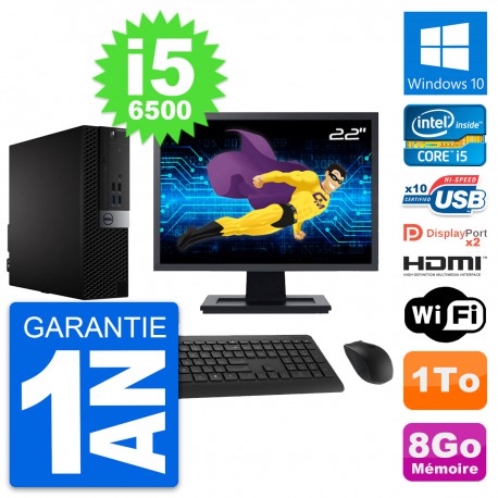 PC Dell 7040 SFF Ecran 22" Core i5-6500 RAM 8Go Disque 1To HDMI Windows 10 Wifi