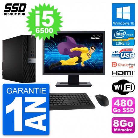 PC Dell 7040 SFF Ecran 22" Intel i5-6500 RAM 8Go SSD 480Go HDMI Windows 10 Wifi