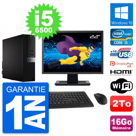 PC Dell 7040 SFF Ecran 22" i5-6500 RAM 16Go Disque 2To HDMI Windows 10 Wifi