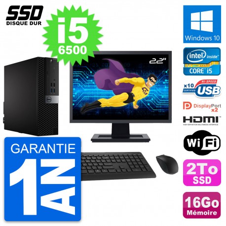 PC Dell 7040 SFF Ecran 22" Intel i5-6500 RAM 16Go SSD 2To HDMI Windows 10 Wifi