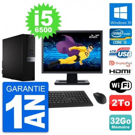 PC Dell 7040 SFF Ecran 22" i5-6500 RAM 32Go Disque 2To HDMI Windows 10 Wifi