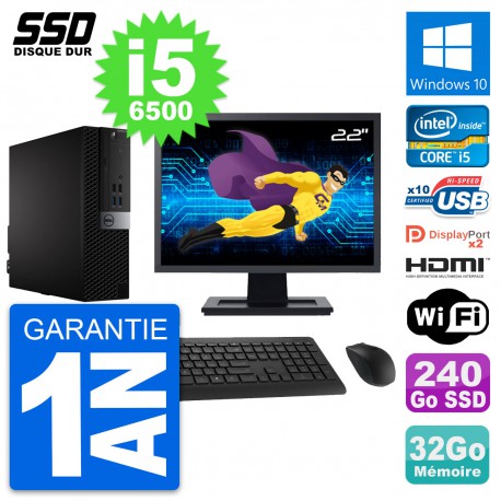 PC Dell 7040 SFF Ecran 22" Core i5-6500 RAM 32Go SSD 240Go HDMI Windows 10 Wifi