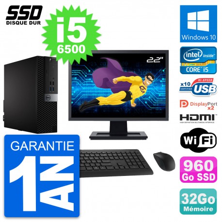 PC Dell 7040 SFF Ecran 22" Core i5-6500 RAM 32Go SSD 960Go HDMI Windows 10 Wifi