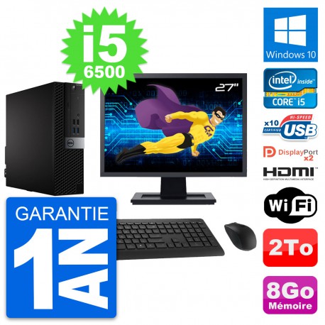 PC Dell 7040 SFF Ecran 27" Core i5-6500 RAM 8Go Disque 2To HDMI Windows 10 Wifi