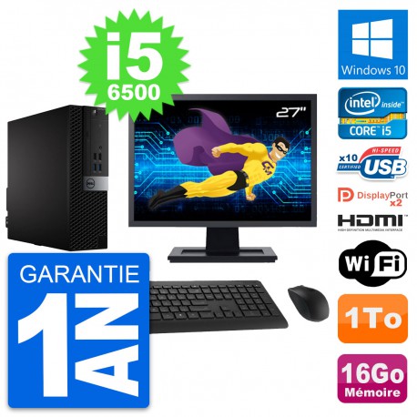 PC Dell 7040 SFF Ecran 27" i5-6500 RAM 16Go Disque 1To HDMI Windows 10 Wifi