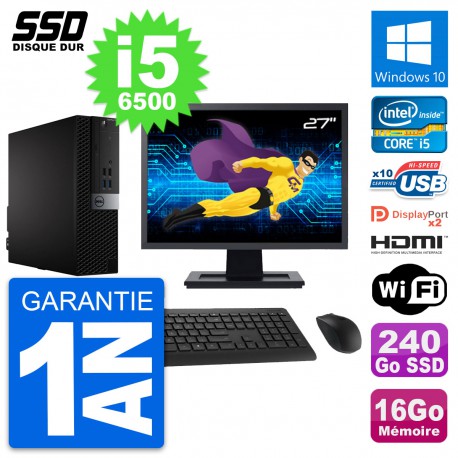 PC Dell 7040 SFF Ecran 27" Core i5-6500 RAM 16Go SSD 240Go HDMI Windows 10 Wifi